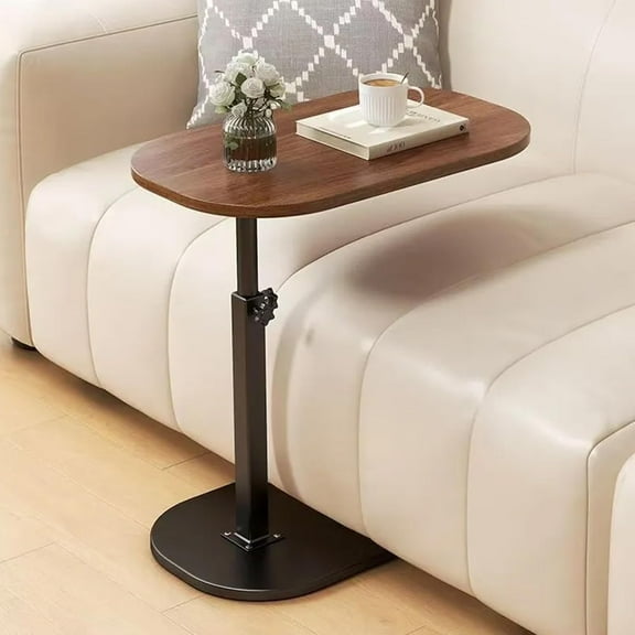 C-Shaped End Table - Height Adjustable (23.5"-31.5"), 16"x12" Oval Top w/Lower Shelf, Industrial Side Table Space-Saving Side Table for Living Room, Bedroom (Black)
