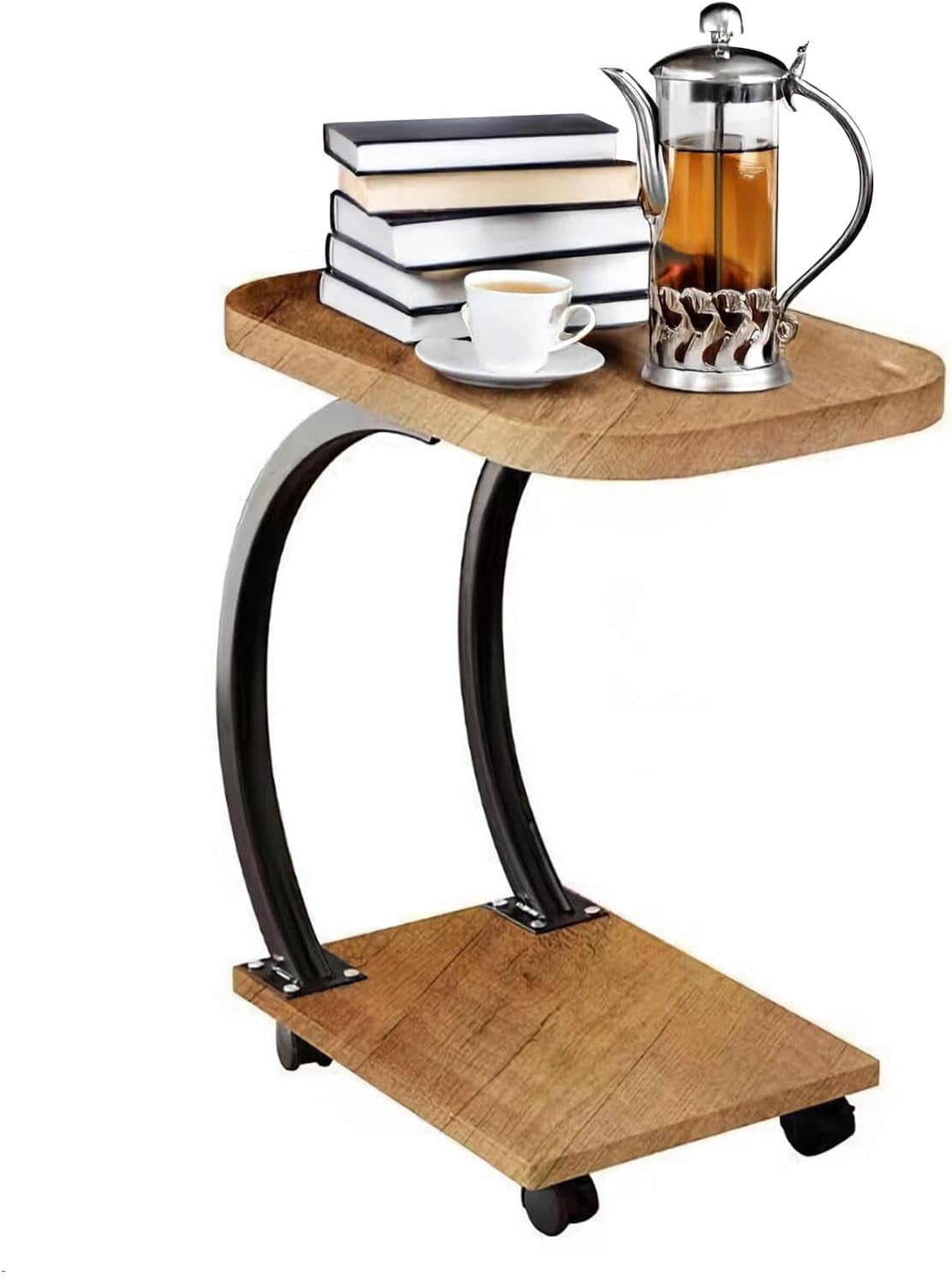 Robiner Table Rolin C Shaped End Table with Rolling Wheels, Height Adjustable Sofa Side ...