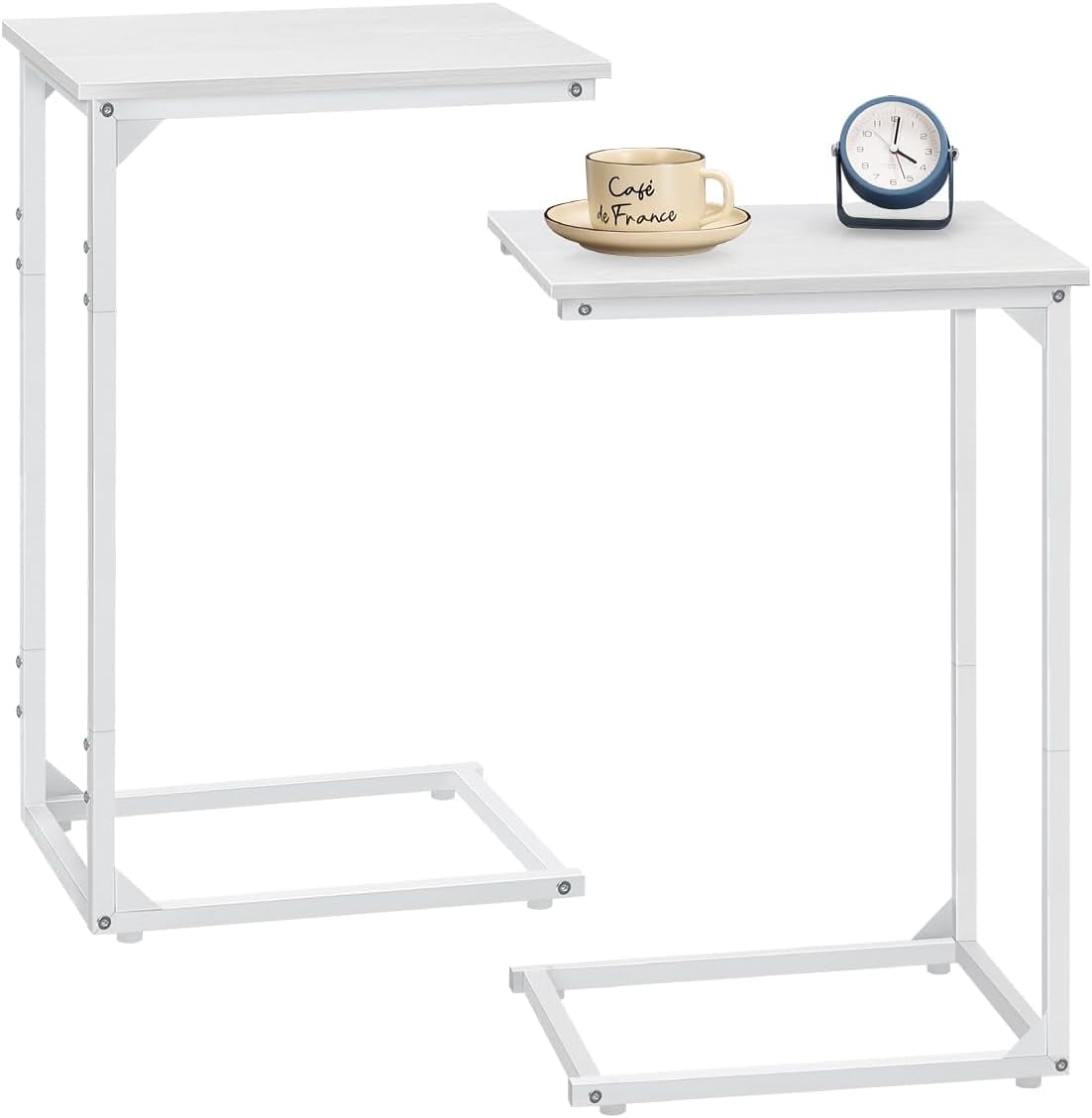 White Faux Marble C-Shaped End Table Set with Metal Frame