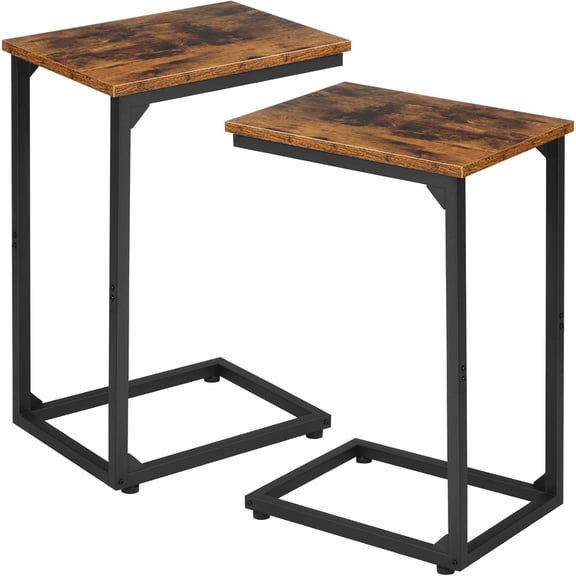 C Shaped End Table Set of 2, Couch Side Table that Slide Under Sofa, Narrow Small Space TV Trays for Living Room, Bedroom, Rustic Brown HET02CBR