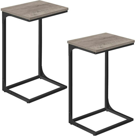 C-Shaped End Table, Set of 2, Side Table for Sofa, Couch Table with Metal Frame, Small TV Tray Table for Living Room, Bedroom, Greige + Black