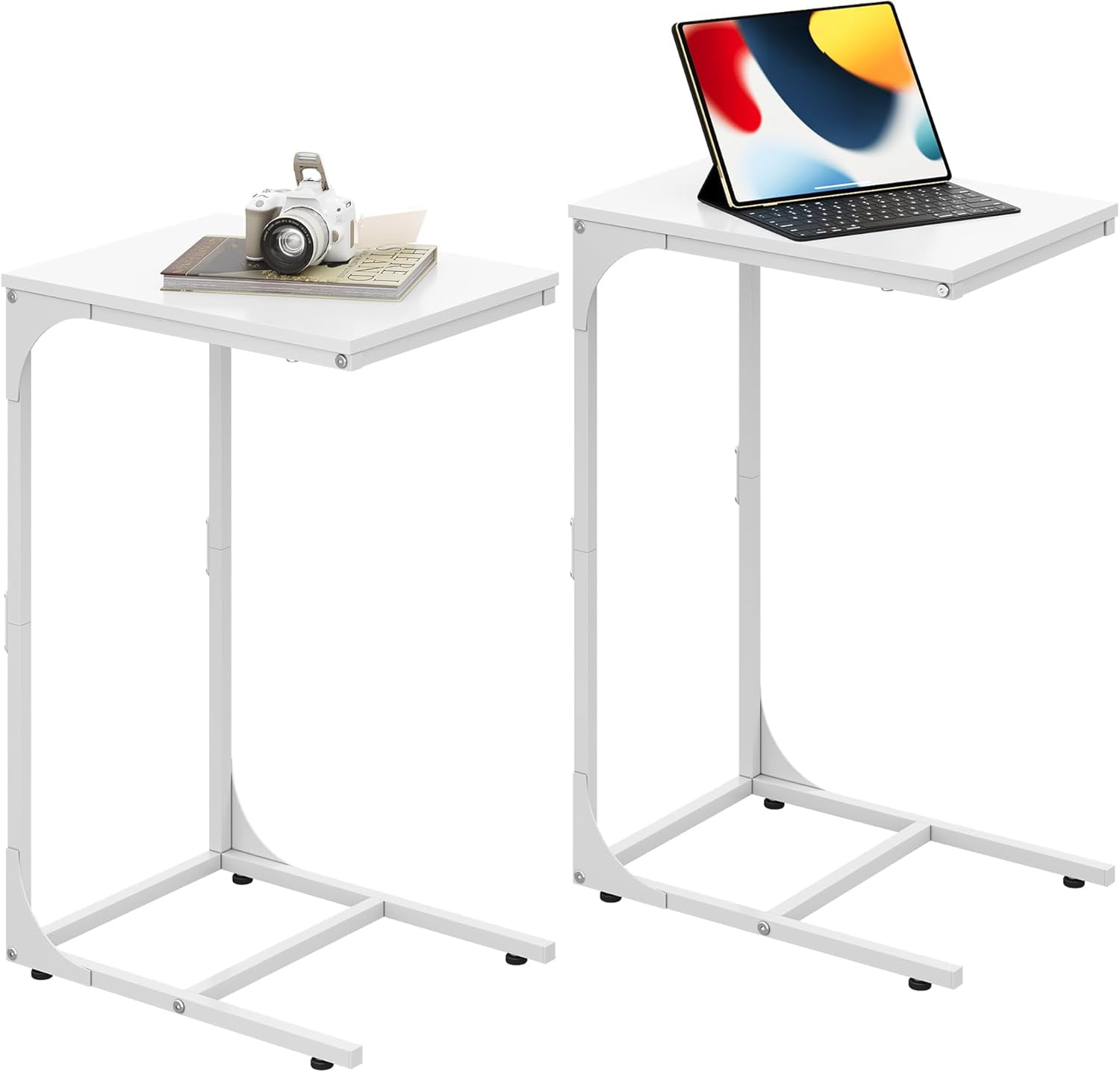 C-Shaped End Table Set of 2, Small Couch Side Tables with Metal Frame ...