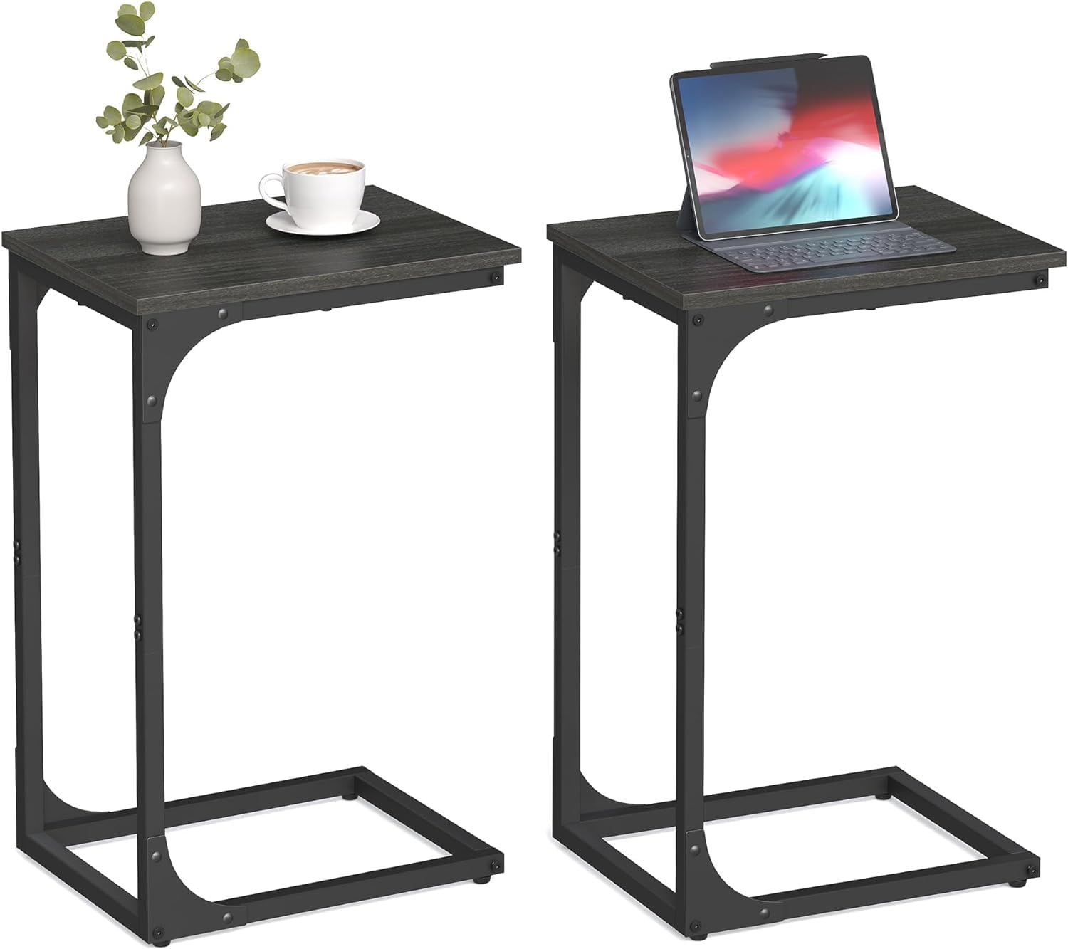 C-Shaped End Table Set of 2, Small Side Table for Couch, Sofa Table ...