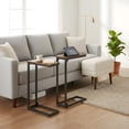 thumbnail image 1 of C-Shaped End Table Set of 3 - Rustic Brown, Slim Sofa Side Table for Small Spaces, 1 of 7