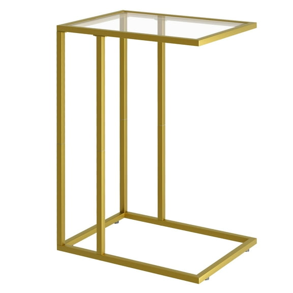 C-Shaped End Table, Side Table for Couch,Sofa Snack Table with Tempered Glass & Metal Frame,Small TV Tray Table for Small Space,Living Room, Bedroom, Bedside,Modern Style, Gold