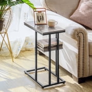 C Shaped End Table, Side Table for Couch and Bed, Small Side Table for Small Spaces, Living Room, Bedroom, Rustic Snack Table