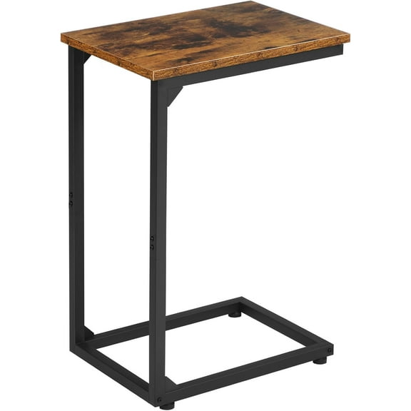 C Shaped End Table, Slide Under Couch Table for Sofa, TV Tray Snack Table, Small Side Table for Small Space, Living Room, Brown HET02CBR1