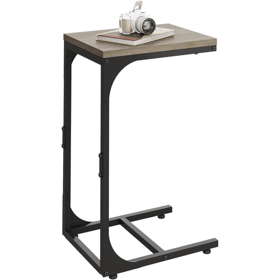 C Shaped End Table, Small Couch Side Tables with Metal Frame, Sofa Table TV Tray for Living Room, Bedroom, Greige