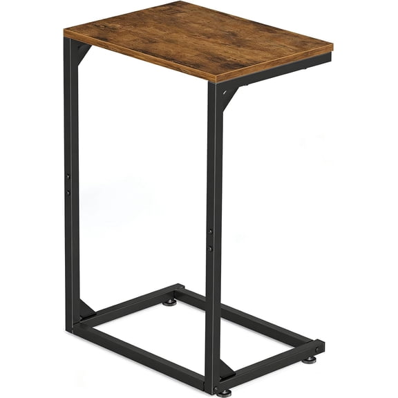 C Shaped End Table, Small Side Table, TV Trays for Couch, Sofa Table for Living Room, Bedside, Rustic Brown