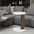 thumbnail image 1 of C-Shaped End Table, Small Side Table for Couch, Sofa Table with Wood Frame, White and Walnut, 1 of 6