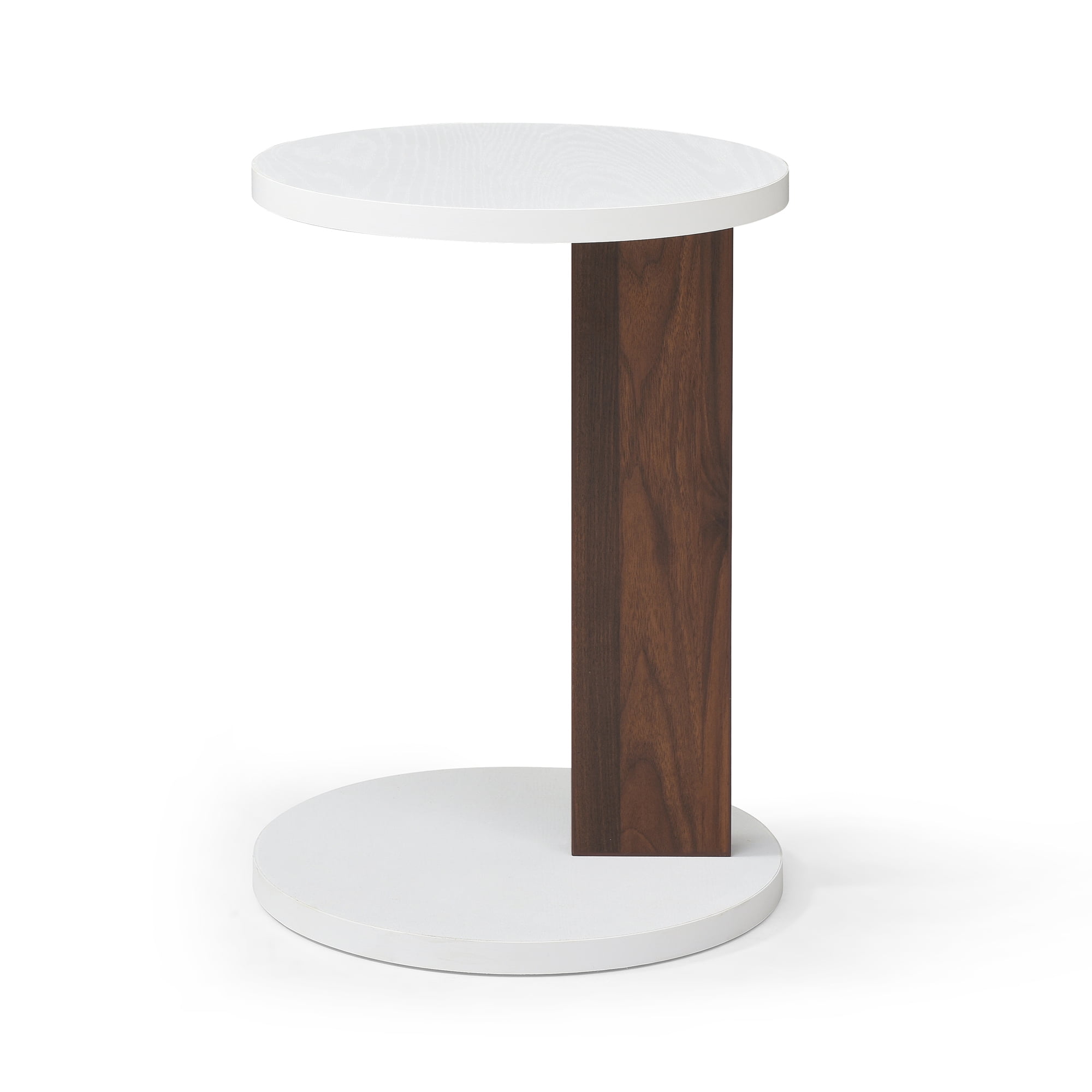 C-Shaped End Table, Small Side Table for Couch, Sofa Table with wood Frame for Living Room, Bedroom, Bedside, Rustic (White and Walnut)