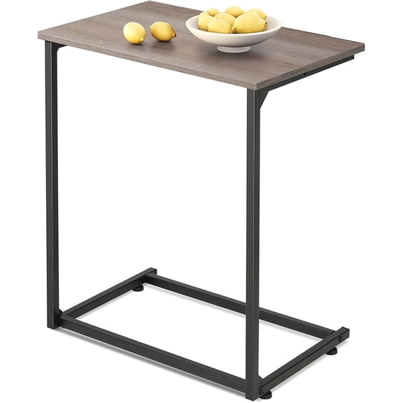 C-Shaped End Table, Small Side Tables for Sofa, Wide Couch Table That Slide Under, Laptop Snack Table for Living Room, Bedroom, Home Office