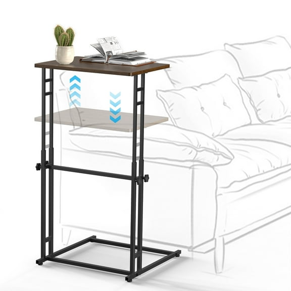 C Shaped End Table, Small Side Tables for Sofa and Bed, Couch Table That Slides Under for Living Room, Bedroom, Home Office, Small Spaces