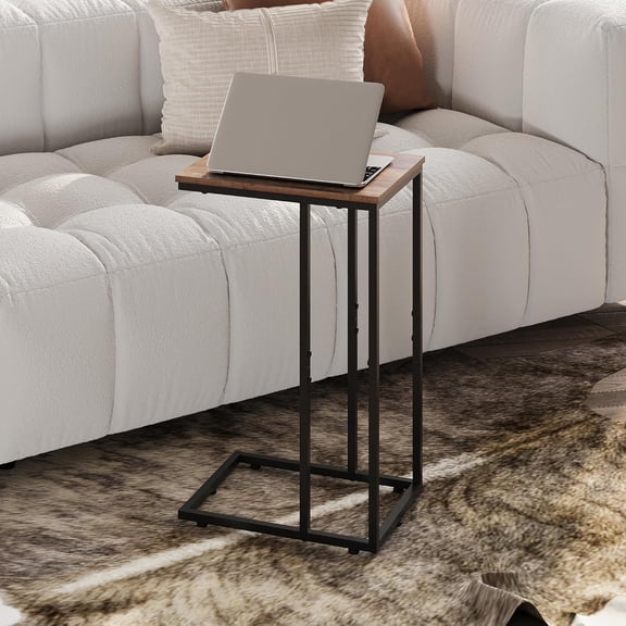 C Shaped End Table, Small Side Tables for Sofa and Bed, Couch Table That Slides Under for Living Room, Bedroom, Home Office, Small Spaces