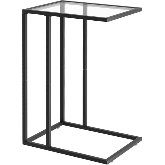 C Shaped End Table,Small Sofa Couch Side Table, Tempered Glass Snack Table with Metal Frame for Small Space,Living Room, Bedroom, Bedside,Modern Style, Black,