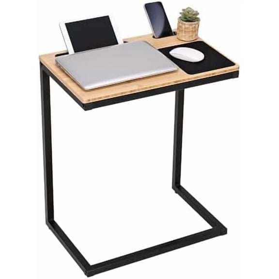 C Shaped End Table, Small Space Side Tables for Couch, Recliner, Sofa, Bed, Laptop Holder Stand with Mouse Pad, TV Tray with Phone and Tablet Slot$$Furniture