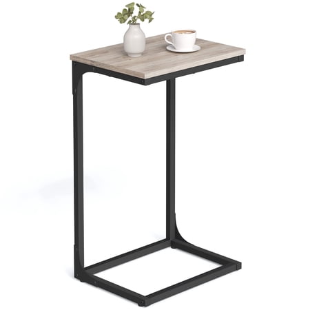 VASAGLE C-Shaped End Table, Side Table for Sofa, Couch Table with Metal Frame, Small TV Tray Table for Living Room, Bedroom, Greige and Black