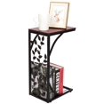 thumbnail image 1 of C Shaped End Table Sofa Side Table for Living Room, Couch Small Coffee Tray Snack Table Slide Under Sofa with Elegant Leaf Design, Bronze Metal Frame and Wooden Tabletop, Brown & Golden, 1 of 18