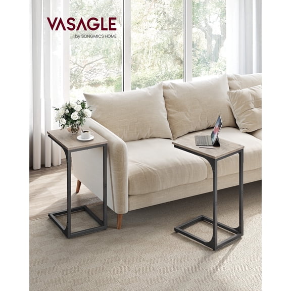 VASAGLE C-Shaped End Table Set of 2, Small Side Table for Couch, Sofa Table with Metal Frame for Living Room, Bedroom, Bedside, Greige and Black