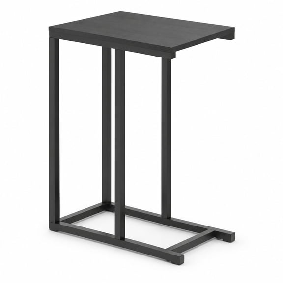 C-Shaped End Table for Sofa, Slim Side Table with Metal Frame Slides Under Couch, Industrial TV Tray Table for Small Spaces, C Table for Living Room Bedroom Black