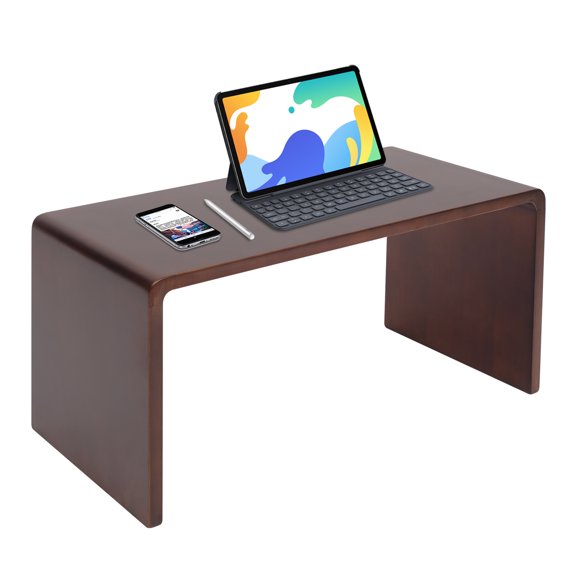 C Shaped End Table Solid Wood End Table Freestanding Sofa Side Table for Bedrooms Living Rooms and Balconies (Rubber Wood)