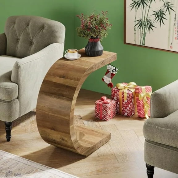 C-Shaped End Table Standard Natural Wood Finish 11.8D x 13.8W