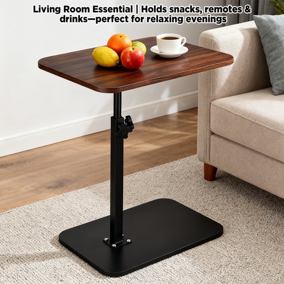 C Shaped End Table with Swivel Tray Adjustable Height 18 to 33 Inches Engineered Wood Base Space Saving Side Table for Sofa Couch Bed Bathroom Study Snack Tray for Eating and Laptop Use