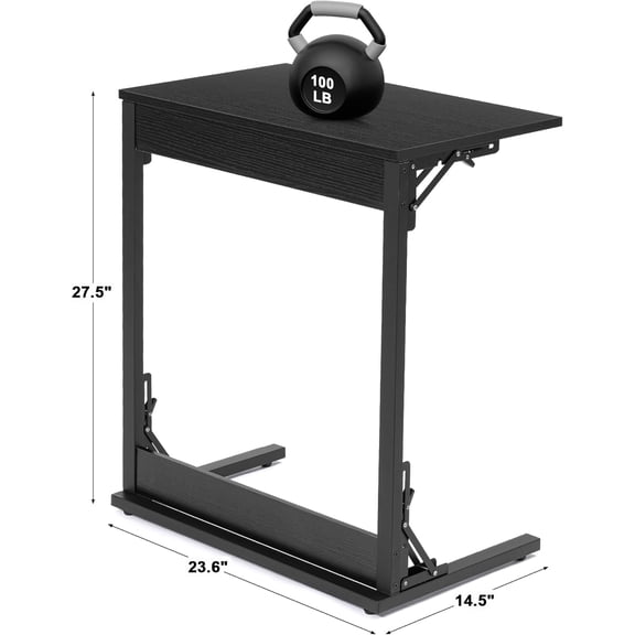 C Shaped End Table, TV Tray, Small Side Table for Couch and Bed, Foldable 27.5" Tall Couch Table for Small Spaces, Living Room and Bedroom, Black