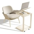 thumbnail image 1 of KASLANDI C Shaped End Table, Bedside Table with Wheels, Wooden Couch Table with Adjustable Desktop for Living Room, Bedroom, White, 1 of 9
