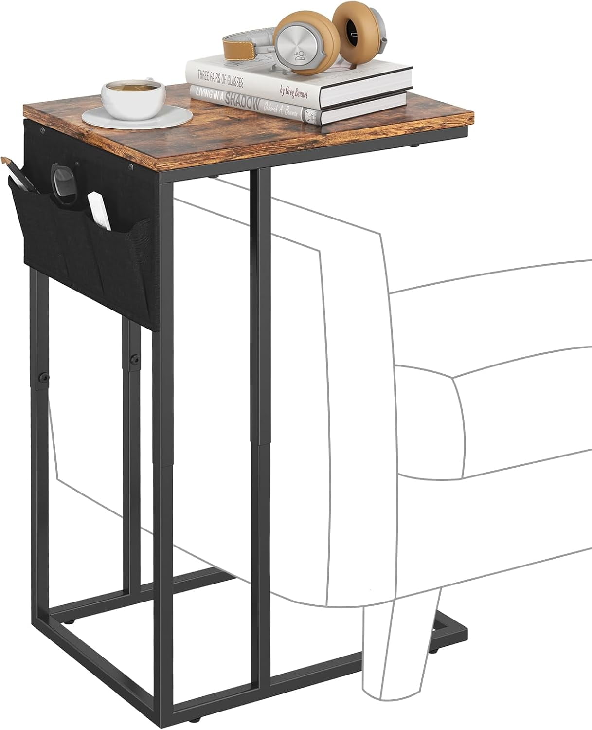 C Shaped End Table for Couch, Small Side Table for Sofa With Storage ...