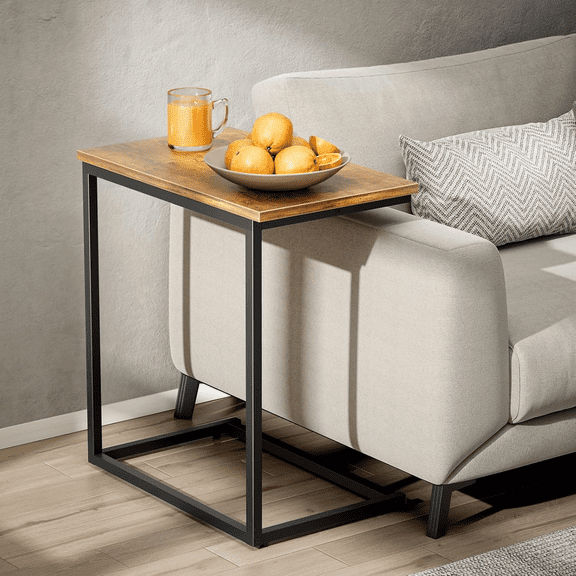 C Shaped Side Table, Metal Side Table Square Table with Heavy-Duty Metal Frame for Coffee Snacks Laptop, Wide Table with Adjustable Feet for Couch, Sofa Table for Living Room, Bedroom, Bedside