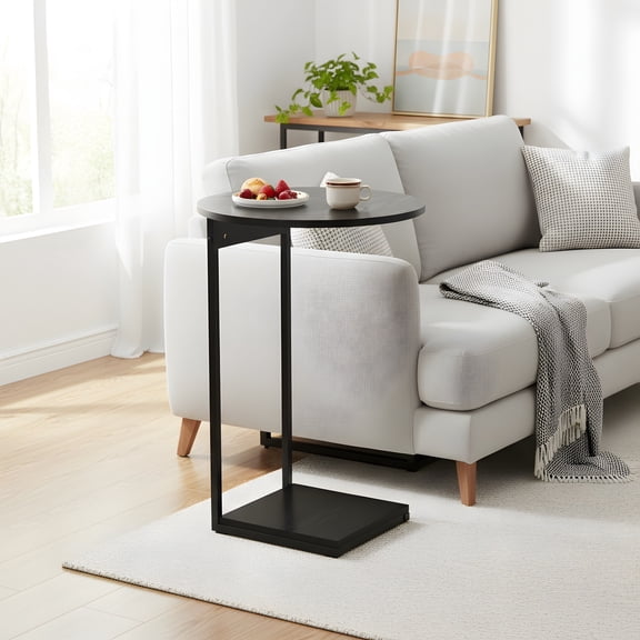 C-Shaped End Table for Small Spaces - Round Side Table - Black
