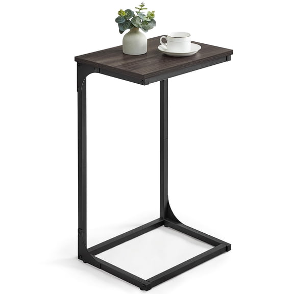 C-Shaped End Table in Chestnut Brown + Black, Metal Frame, 11.8D x 15.7W