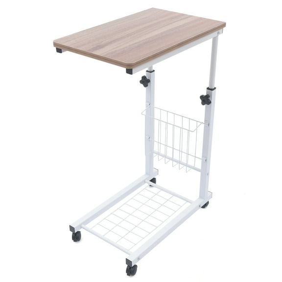 C-Shaped End Table with Adjustable Height and Movable Wheels, Space-Saving Design for Sofa and Bedside