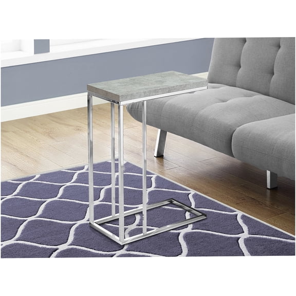 C-Shaped End Table with Chrome Base, Grey Laminate Snack Table for Living Room and Bedroom