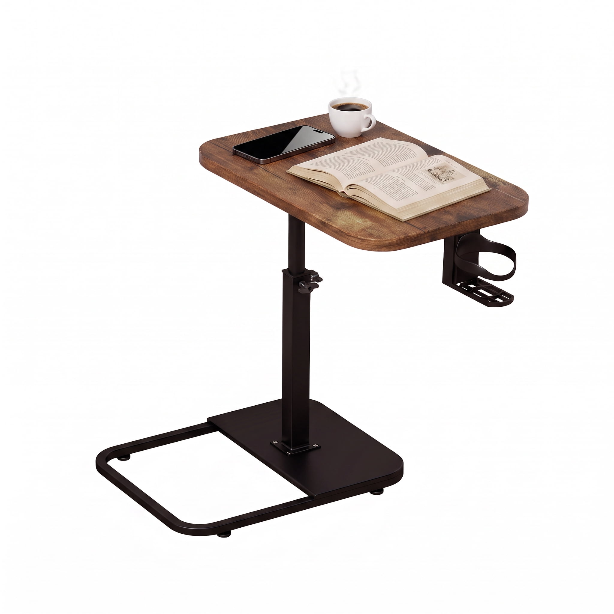 C-Shaped End Table with Cup Hold-er, Adjustable Height Laptop Desk for ...