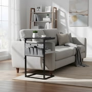 C Shaped End Table with Storage - Adjustable Height Side Table for Small Spaces