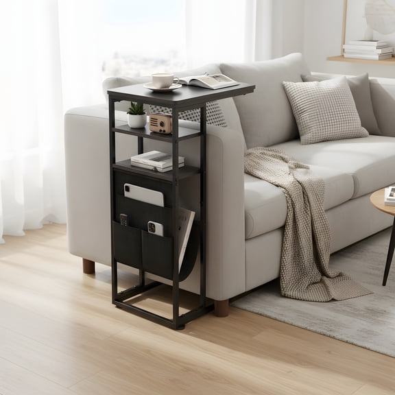 C-Shaped End Table with Storage - Modern Side Table for Small Spaces
