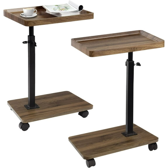 C Shaped End Tables Living Room Set of 2, Adjustable Height Side Table with Wheels, 360° Swivel Small TV Tray C Table for Bedroom, Couch Tables That Slide Under for Sofa Bed Chair