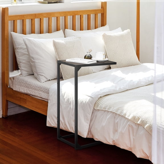 C-Shaped End Tables, Narrow Sofa Side Table, Small Bedside Coffee Table for Living Room, Bedroom - Wood Grain Top & Metal Frame, Industrial Look, Easy Assembly,Oak