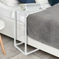 thumbnail image 1 of C-Shaped End Tables, Narrow Sofa Side Table, Small Bedside Coffee Table for Living Room, Bedroom - Wood Grain Top & Metal Frame, Industrial Look, Easy Assembly,White, 1 of 1