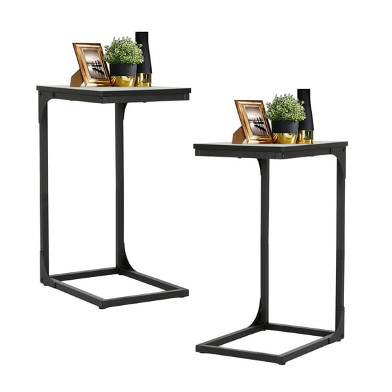 C Shaped End Tables Set of 2, 24 inches High Small Side Tables for Couch, Bed, Sofa Tables for Living Room, Bedroom, Bedside, Metal Frame, Black