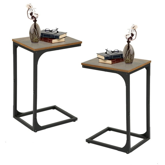 C Shaped End Tables Set of 2, 24 inches High Small Side Tables for Couch, Bed, Sofa Tables for Living Room, Bedroom, Bedside, Metal Frame, Brown