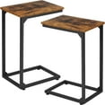 thumbnail image 1 of C-Shaped Side Table, TV Tray Set of 2, Sliding Table Under Sofa, Rustic Brown, 1 of 8