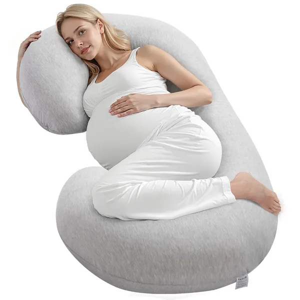 C Shaped Full Body Pregnancy Pillow for Sleeping Ultra Soft Breathable Maternity Support with Removable Washable Cover Back Belly Hip Leg Pain Relief