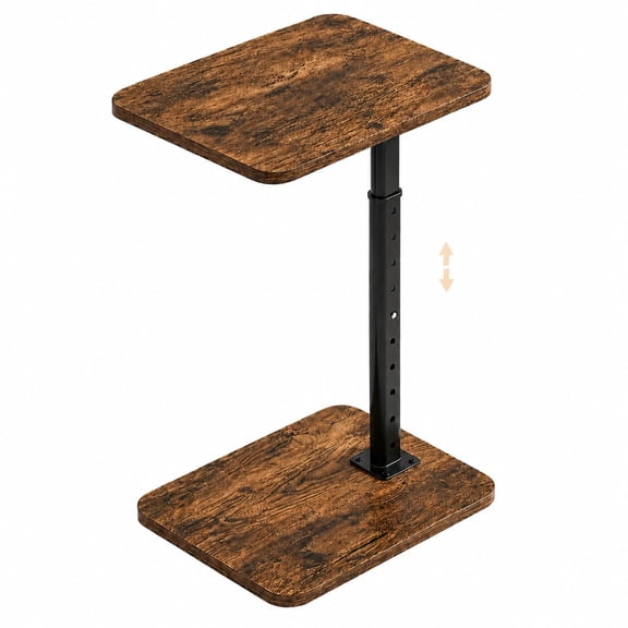 C-Shaped Height Adjustable Side Table, Standard Wood Finish, 15.3 x 11.4