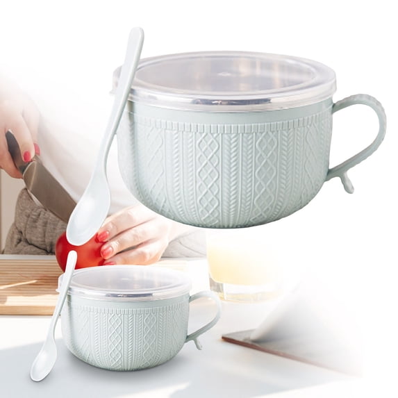 C-Shaped Instant Noodle Bowl with Lid – Miyuadkai New Mug Meals with Lids for Coffee Soups Stews, Reusable Easy Grip Handle, 16 oz