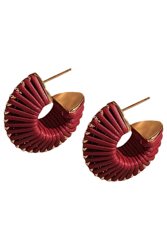 C Shaped Leather Studs Earrings for Women Vintage Styles Earrings Hoop Ear Accessories Everyday Wear Jewelry