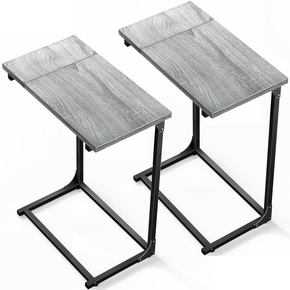 C Shaped Metal Couch End Table Tray Table 2pcs, Widened Side Table Sofa Table Nightstand for Bedroom, Living Room, 27"(H) x 21.1"(W) x 11.4"(D), Grey