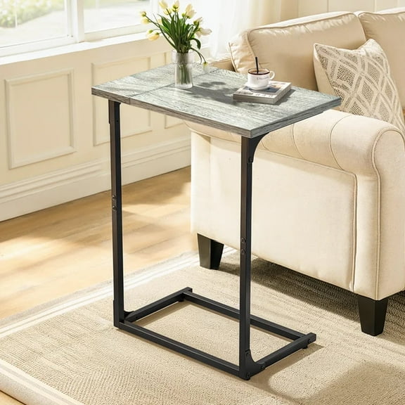 C Shaped Couch End Table Tray Table, Side Table for Sofa,with Widened tabletop for Bedroom, Living Room, 27"(H) x 21.1"(W) x 11.4"(D), Grey